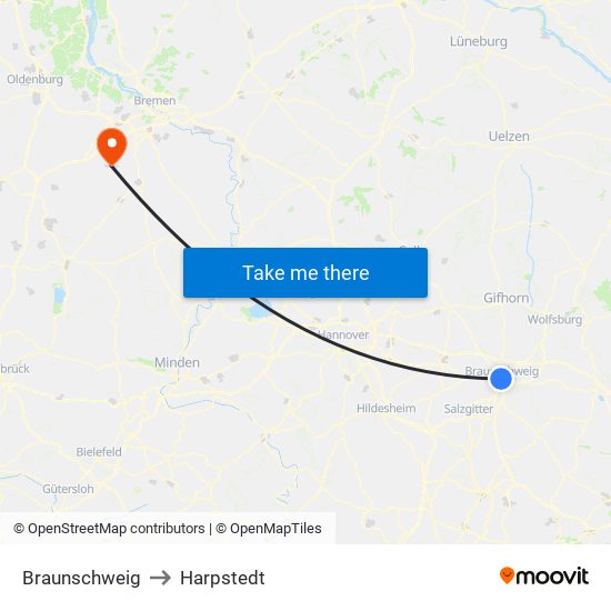 Braunschweig to Harpstedt map