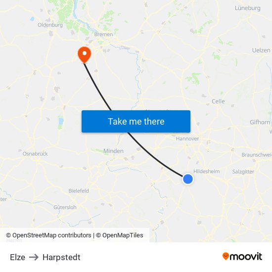 Elze to Harpstedt map