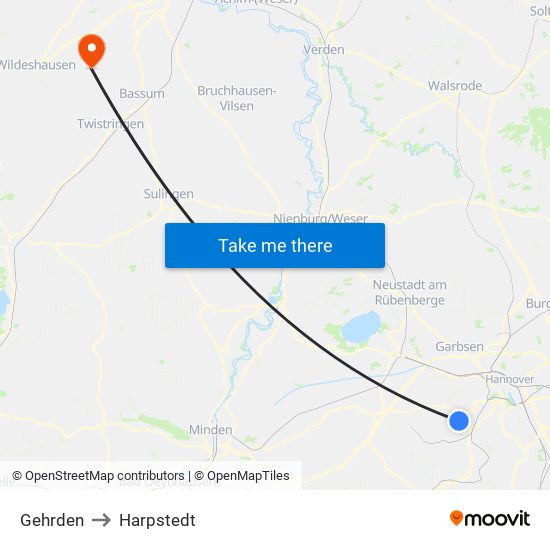 Gehrden to Harpstedt map