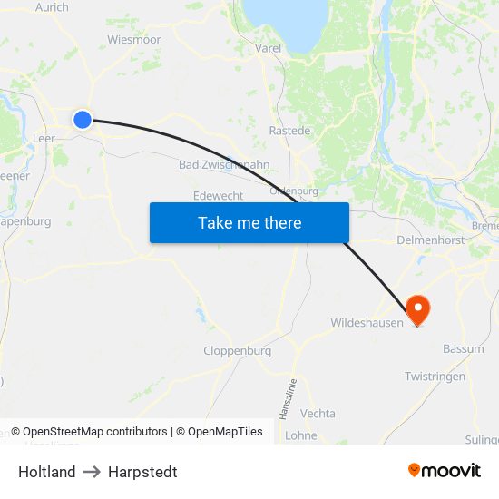 Holtland to Harpstedt map