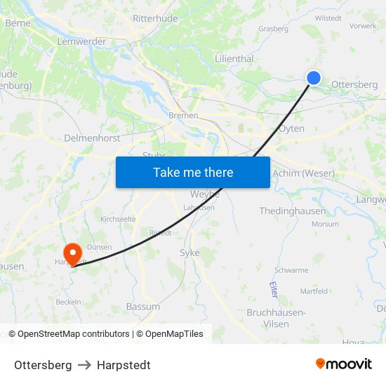 Ottersberg to Harpstedt map