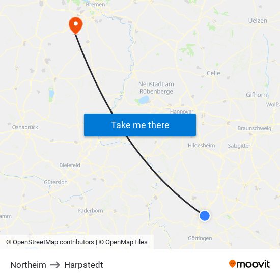 Northeim to Harpstedt map