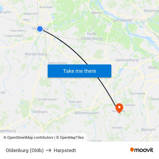 Oldenburg (Oldb) to Harpstedt map