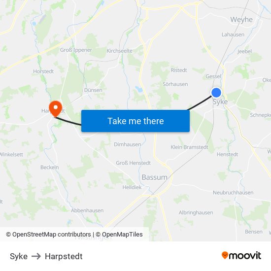 Syke to Harpstedt map