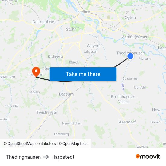 Thedinghausen to Harpstedt map