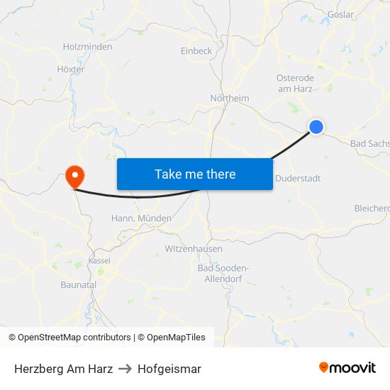 Herzberg Am Harz to Hofgeismar map