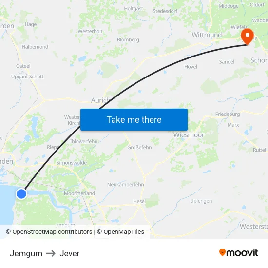 Jemgum to Jever map