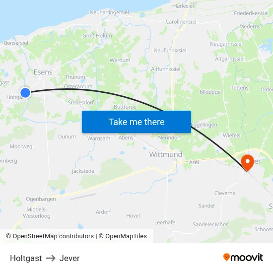 Holtgast to Jever map