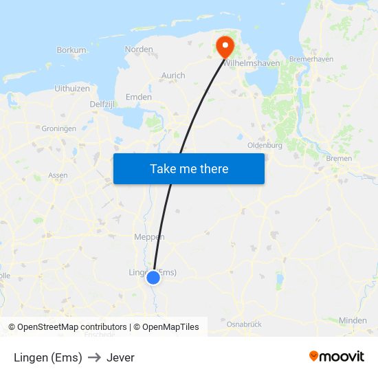 Lingen (Ems) to Jever map