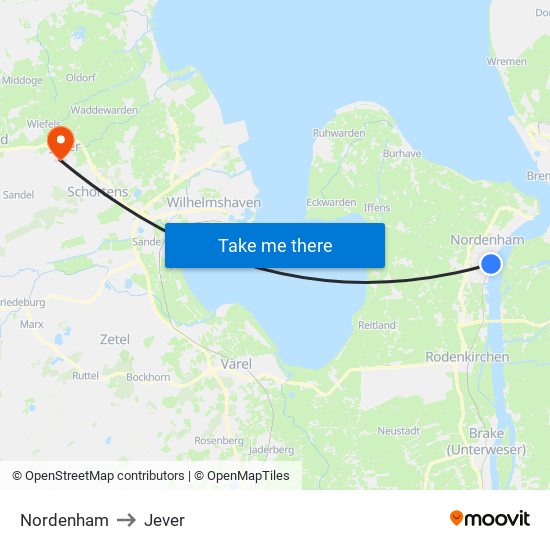 Nordenham to Jever map