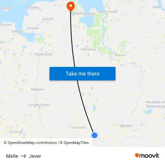 Melle to Jever map