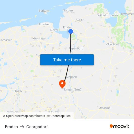 Emden to Georgsdorf map