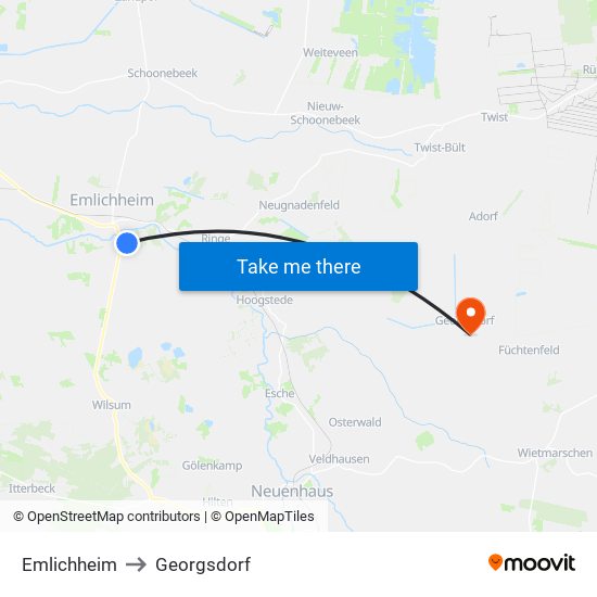 Emlichheim to Georgsdorf map