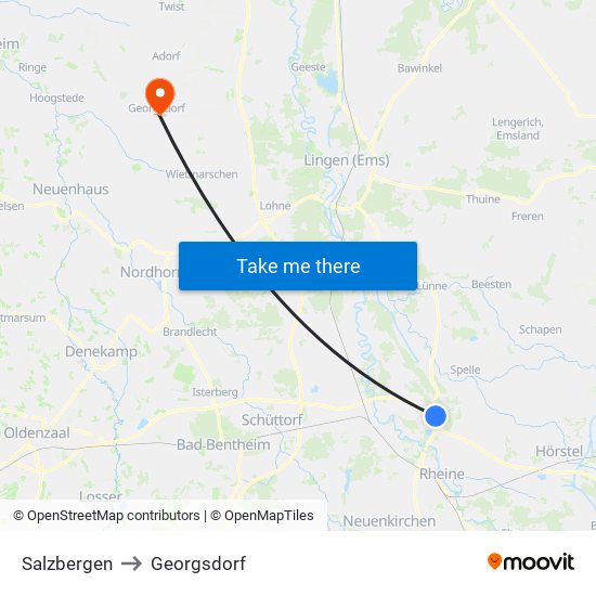 Salzbergen to Georgsdorf map