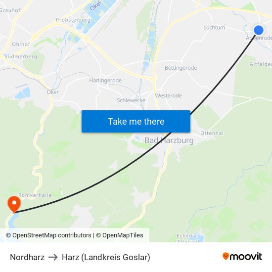 Nordharz to Harz (Landkreis Goslar) map