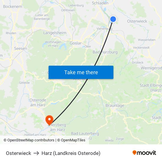 Osterwieck to Harz (Landkreis Osterode) map