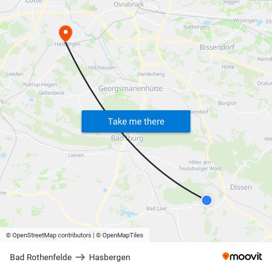 Bad Rothenfelde to Hasbergen map