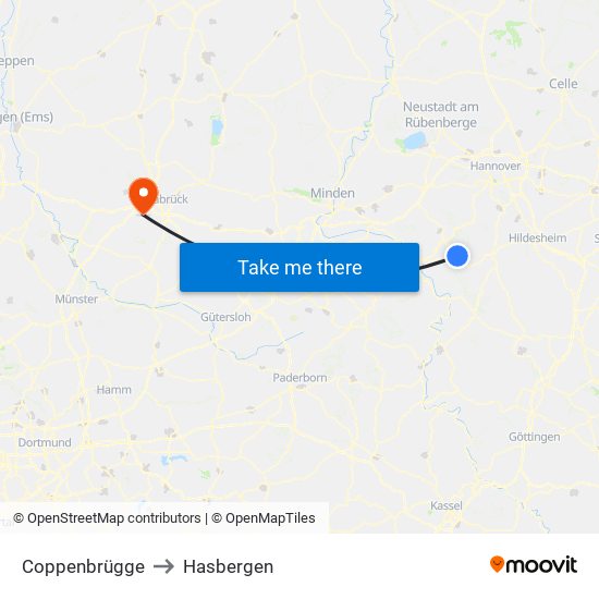 Coppenbrügge to Hasbergen map