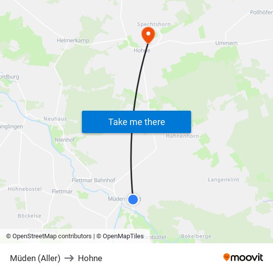Müden (Aller) to Hohne map