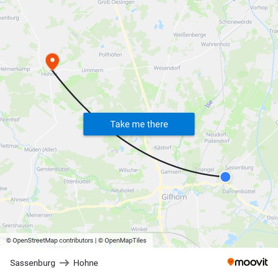 Sassenburg to Hohne map