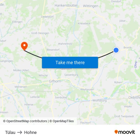 Tülau to Hohne map