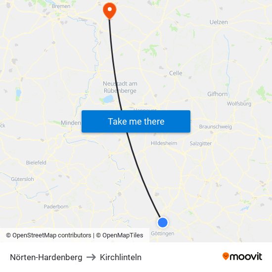 Nörten-Hardenberg to Kirchlinteln map