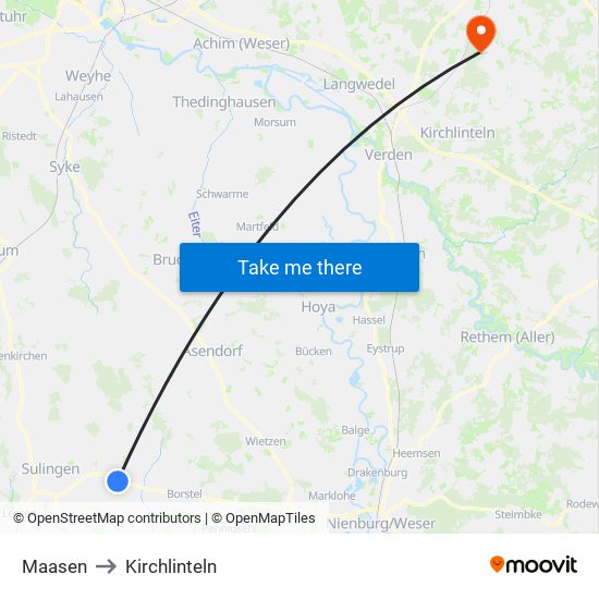 Maasen to Kirchlinteln map