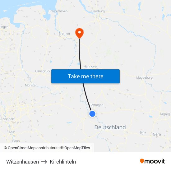 Witzenhausen to Kirchlinteln map