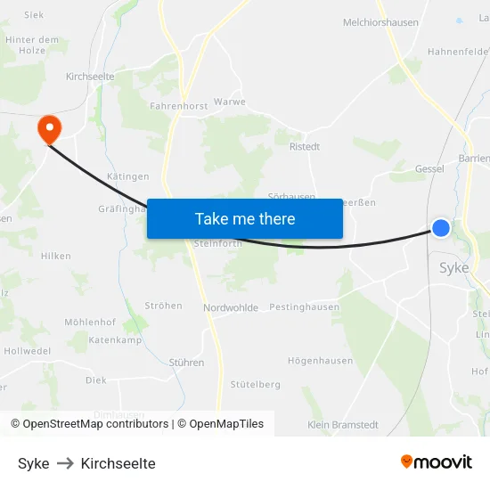 Syke to Kirchseelte map