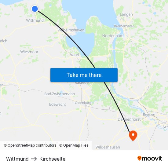 Wittmund to Kirchseelte map