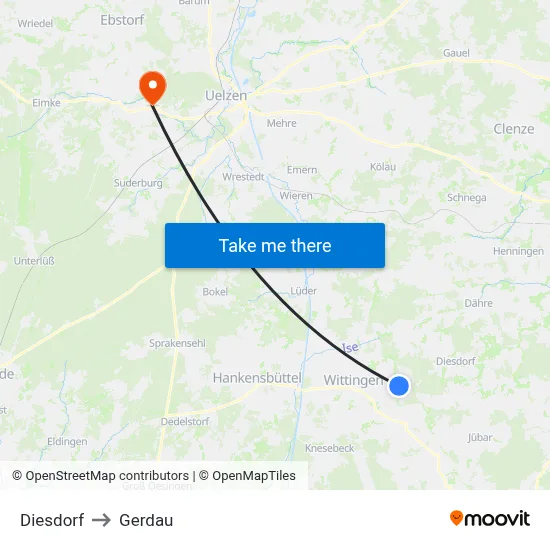 Diesdorf to Gerdau map
