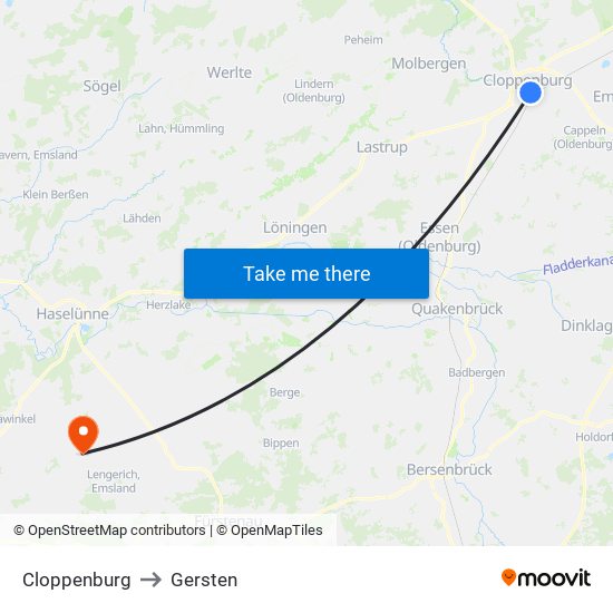 Cloppenburg to Gersten map