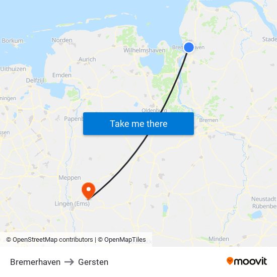 Bremerhaven to Gersten map