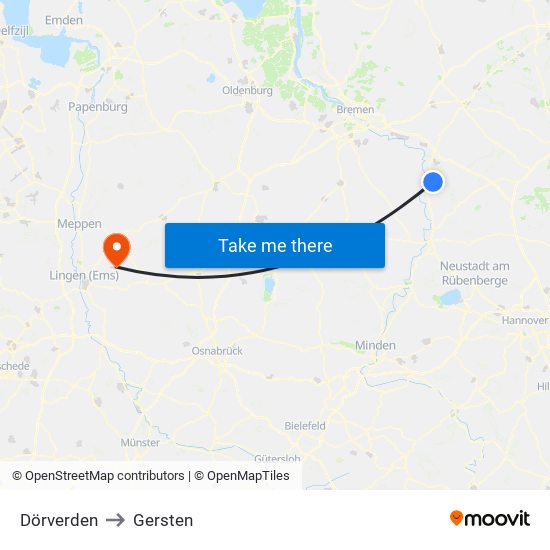 Dörverden to Gersten map