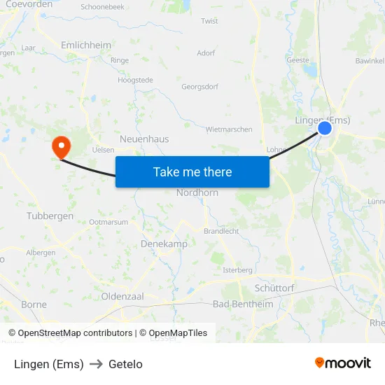 Lingen (Ems) to Getelo map