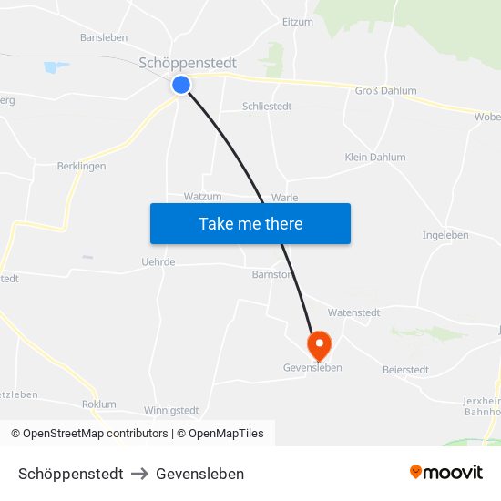 Schöppenstedt to Gevensleben map