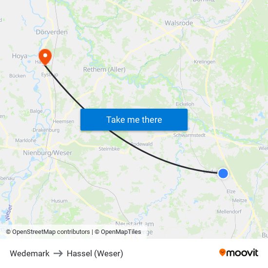 Wedemark to Hassel (Weser) map