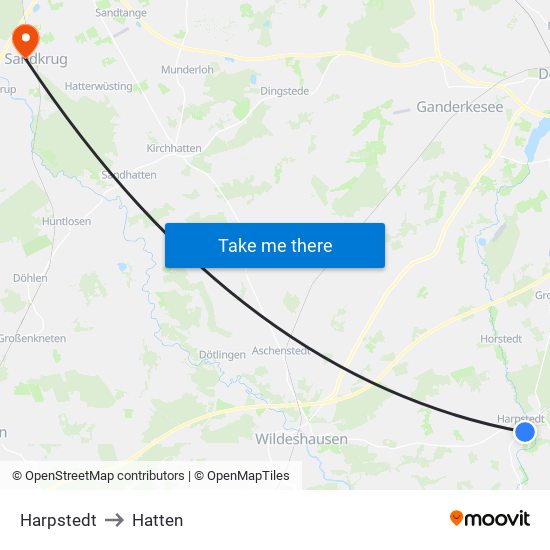 Harpstedt to Hatten map