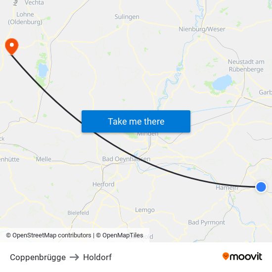 Coppenbrügge to Holdorf map