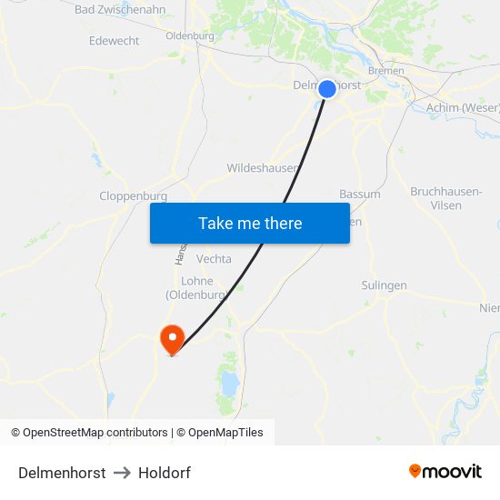 Delmenhorst to Holdorf map