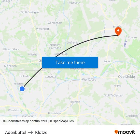 Adenbüttel to Klötze map