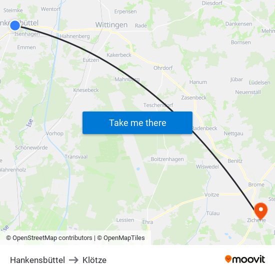 Hankensbüttel to Klötze map