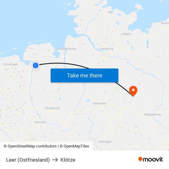 Leer (Ostfriesland) to Klötze map
