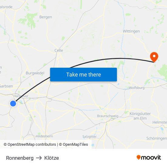 Ronnenberg to Klötze map
