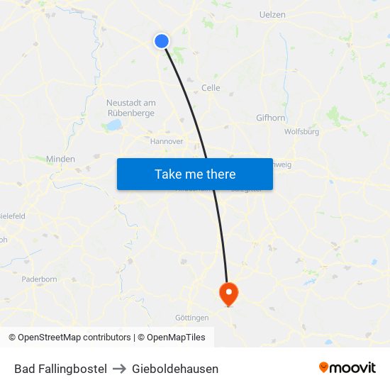 Bad Fallingbostel to Gieboldehausen map