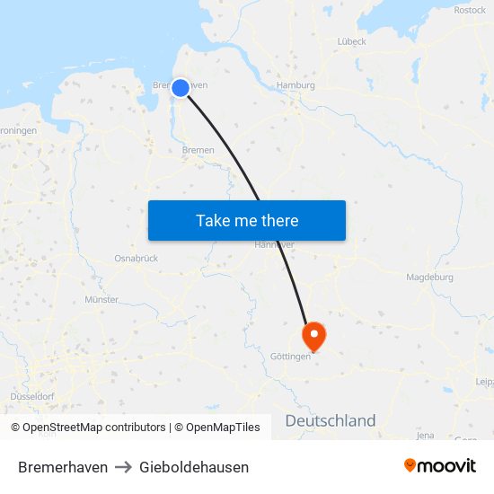 Bremerhaven to Gieboldehausen map