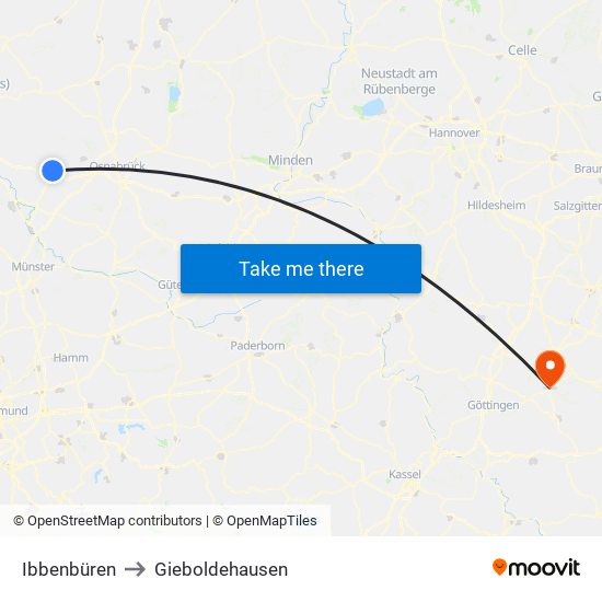 Ibbenbüren to Gieboldehausen map