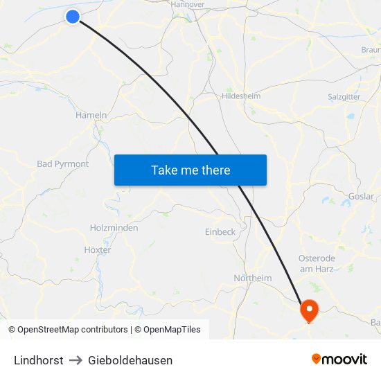 Lindhorst to Gieboldehausen map