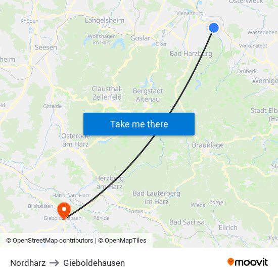 Nordharz to Gieboldehausen map