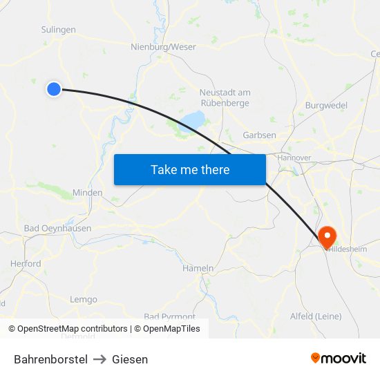 Bahrenborstel to Giesen map